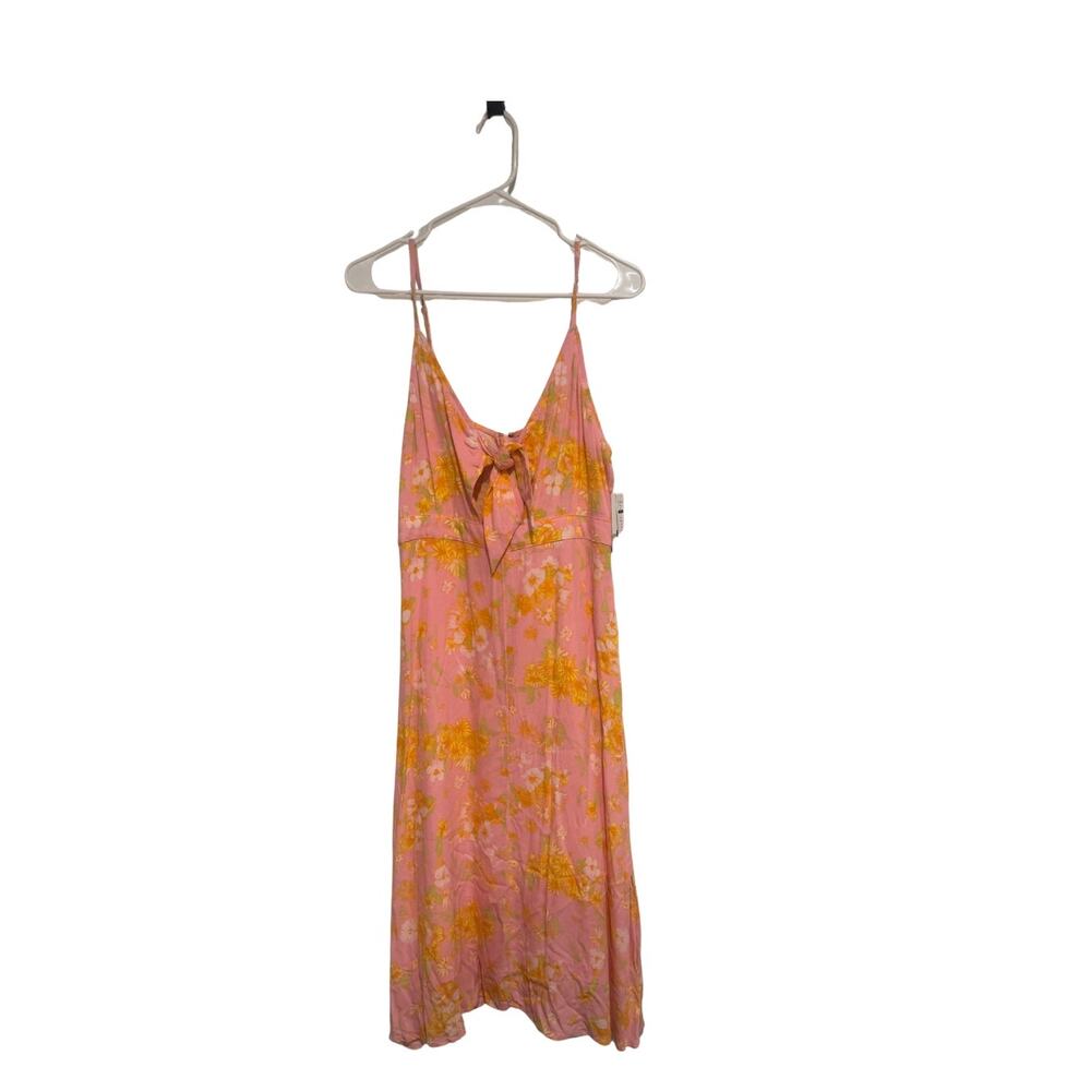 BP. Pink Orange Floral Midi Sundress Medium NWT Spaghetti Strap Tie Front